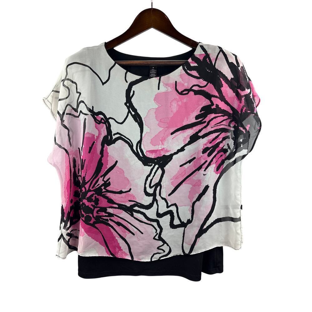 Women’s Style&Co. Medium Pink, White, & Black Floral Blouse